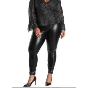 Fourteenth Place Size 2X Women's Plus Faux Leather Ankle Pants Black Stretch NEW